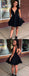 A-Line V-neck Black Satin Backless Cheap Homecoming Dresses, HD0522