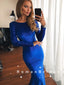 Sexy Mermaid Round Neck Royal Blue Long Sleeves Velvet Long Prom Dresses,RBPD0104
