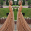 A-line Spaghetti Straps V-neck Sexy Backless Sequins Prom Dresses With Train, PD0551
