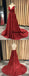 V-Neck Spaghetti Straps Red Sequins Long Prom Dress With Pleats, PD0620