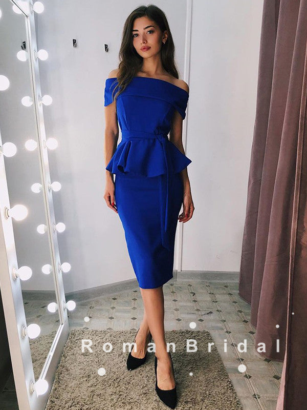Mermaid Off The Shoulder Royal Blue Short Cheap Prom Dresses,RBPD0108