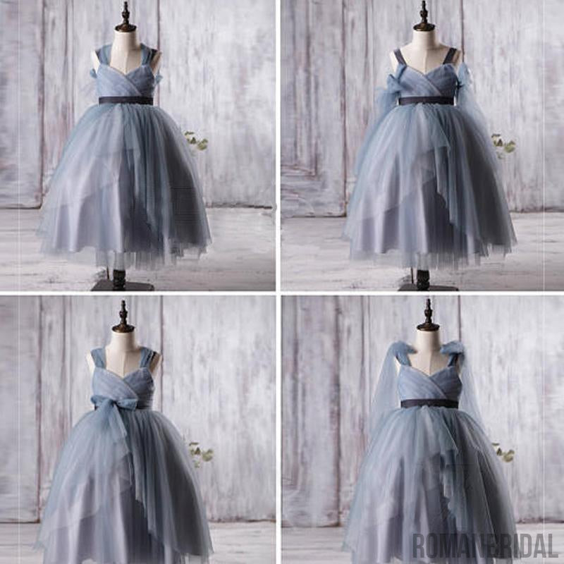 Dusty Blue Tulle Flower Girl Dresses, A-line Little Girl Dresses, FG056
