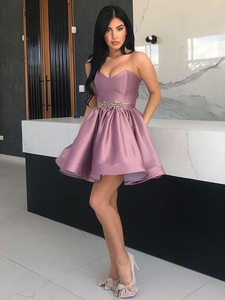 Sweetheart Strapless Popular Short Beading Homecoming Dresses, HD0521