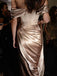 Elegant Off Shoulder Long Satin Sheath Gold Long Prom Dress, WGP189