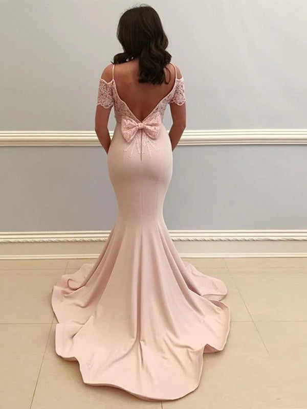 Pink Off Shoulder Mermaid Long Prom Dress, WGP190