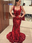 Sparkly Red Sequins Mermaid Sexy Backless Prom Dress, WGP280