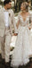 See Through A-Line Deep V-Neck Long Sleeves Long Wedding Dresses With Lace,RBWD0012
