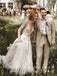 See Through A-Line Deep V-Neck Long Sleeves Long Wedding Dresses With Lace,RBWD0012