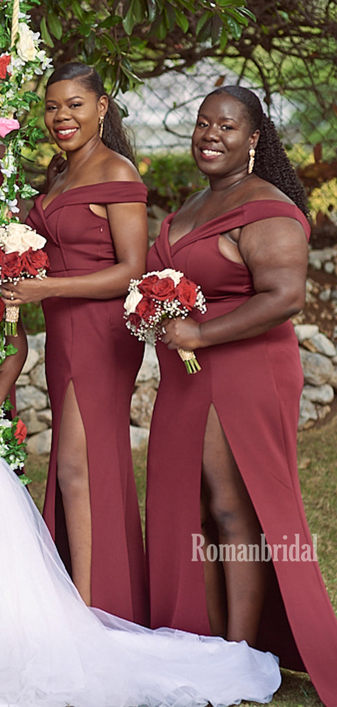 Simple Off-shoulder Floor-length Mermaid Long Bridesmaid Dresses Online,RBWG0057