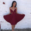 Newest A-line Burgundy Spaghetti Straps V-neck Homecoming Dresses, HD0379