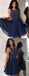 Newest A-line Beading Top Navy Blue Chiffon Homecoming Dresses, HD0520