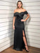 Black Off Shoulder Mermaid Prom Dress with Side Slit, WGP325