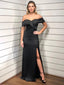 Black Off Shoulder Mermaid Prom Dress with Side Slit, WGP325