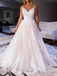 Spaghetti Straps V-neck Applique Tulle Wedding Dress, WD0519