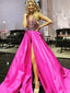 Simple Deep V-neck A-line Satin Sequin Cheap Long Prom Dresses,RBPD0132