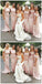 Mermaid Cheap Off-the-Shoulder Short Sleeves Simple Style Pink Bridesmaid Dress, BD0486