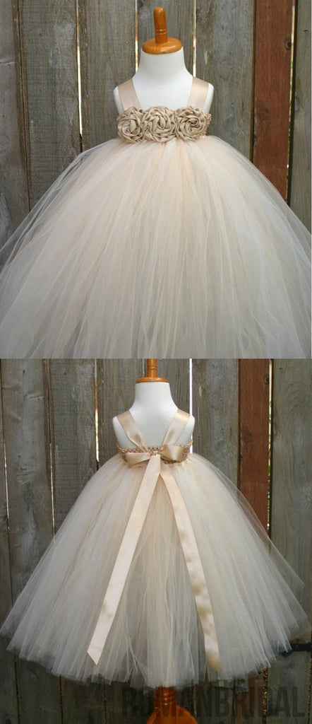 Satin Strap Tulle Flower Girl Dresses, Satin Flower Lovely Little Girl Dresses,  FG025