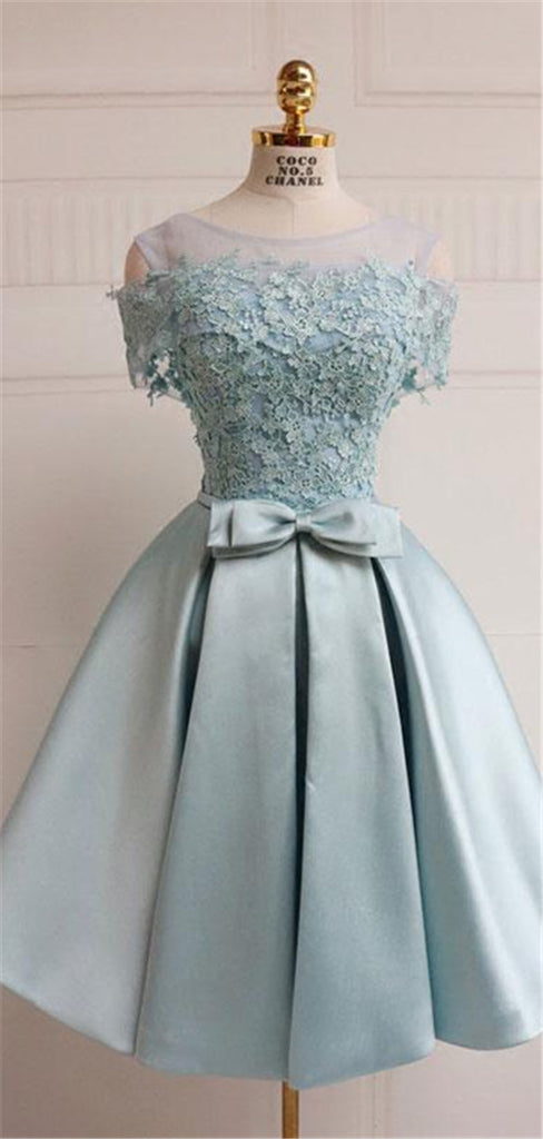 New Arrival Off-shoulder Lace Top Homecoming Dresses With Belt, HD0490