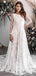 A-Line Round Neck Lace Long Sleeves Beach Wedding Dresses,RBWD0015