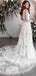 A-Line Round Neck Lace Long Sleeves Beach Wedding Dresses,RBWD0015