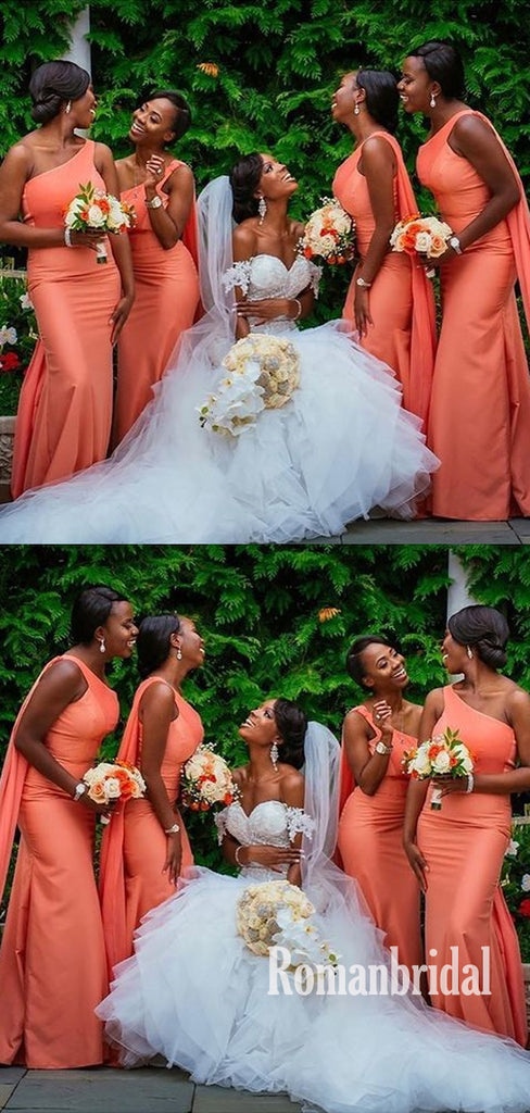 Newest One Shoulder Simple Cheap Long Bridesmaid Dresses Online,RBWG0036