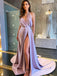 Simple V-neck Side Slit Cheap Long Prom Dresses,RBPD0136