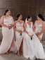 Simple V-neck Mermaid Side Slit Long Bridesmaid Dresses Online,RBWG0072