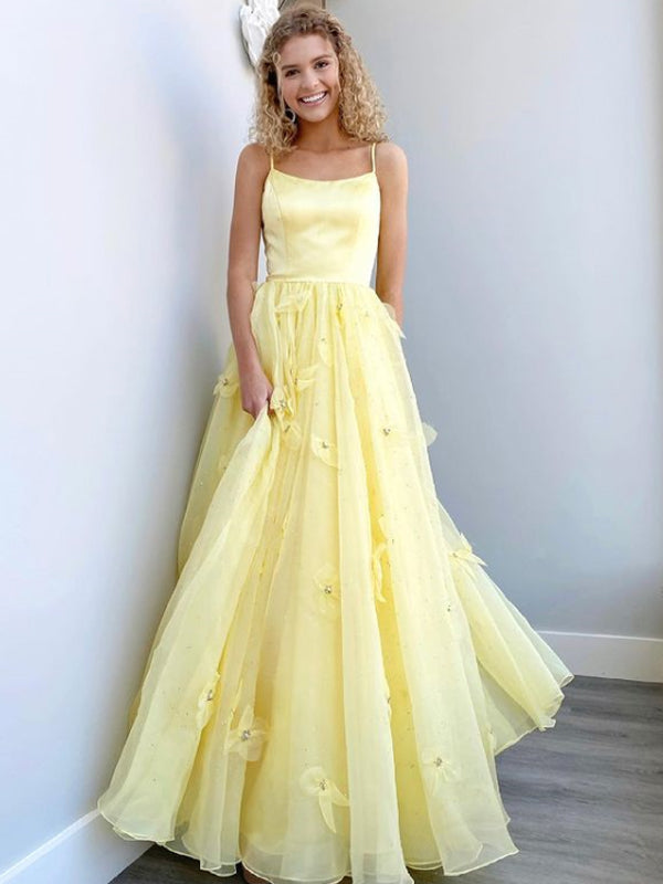 Simple Spaghetti Strap Tulle Cheap Long Prom Dresses,RBPD0137