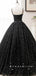 A-Line Sweetheart Spaghetti Straps Black Tulle Long Prom Dresses With Beading,RBPD0018