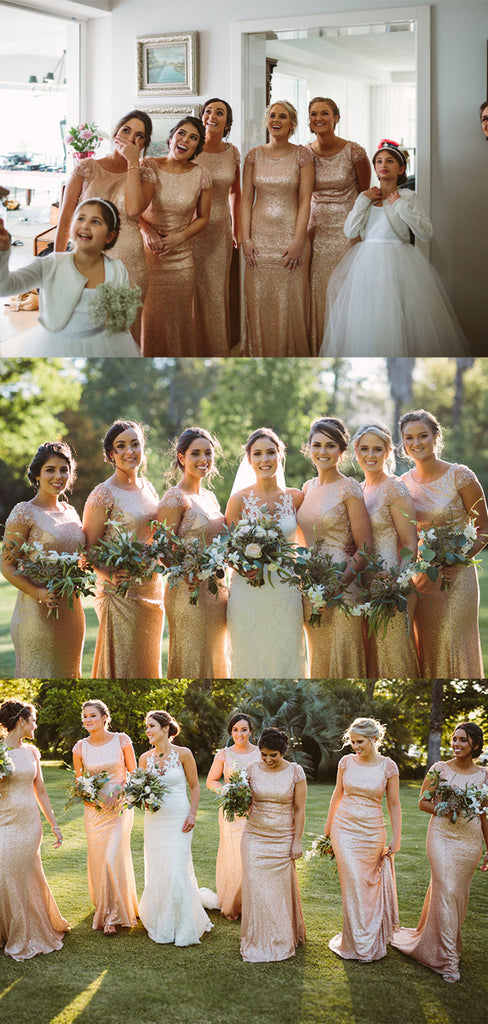 Simple Scoop Neck Mermaid Sequin Long Bridesmaid Dresses Online,RBWG0074