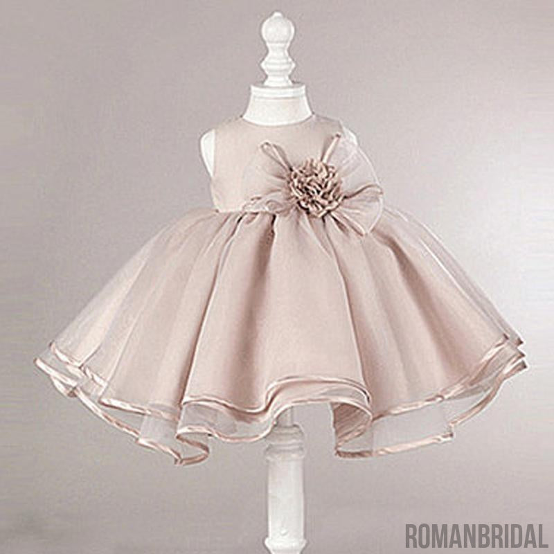 Dusty Pink Satin Tulle Zip Up Flower Girl Dresses, Lovely Little Girl Dresses with Flower Bow, FG030