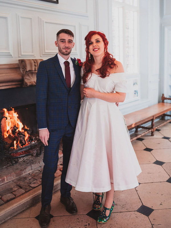 Elegant Off-shoulder A-line White Short Wedding Dresses, WD0315