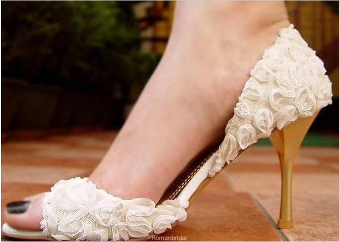 Elegant Flower Lace Women's High Heels Fish Toe Wedding Shoes, S010