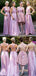 A-Line V-Neck Backless Simple Cheap Bridesmaid Dress With Pleats, BD0500