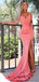 Spaghetti Straps V-neck Pleats Prom Dresses With Split, PD0761
