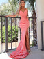 Spaghetti Straps V-neck Pleats Prom Dresses With Split, PD0761