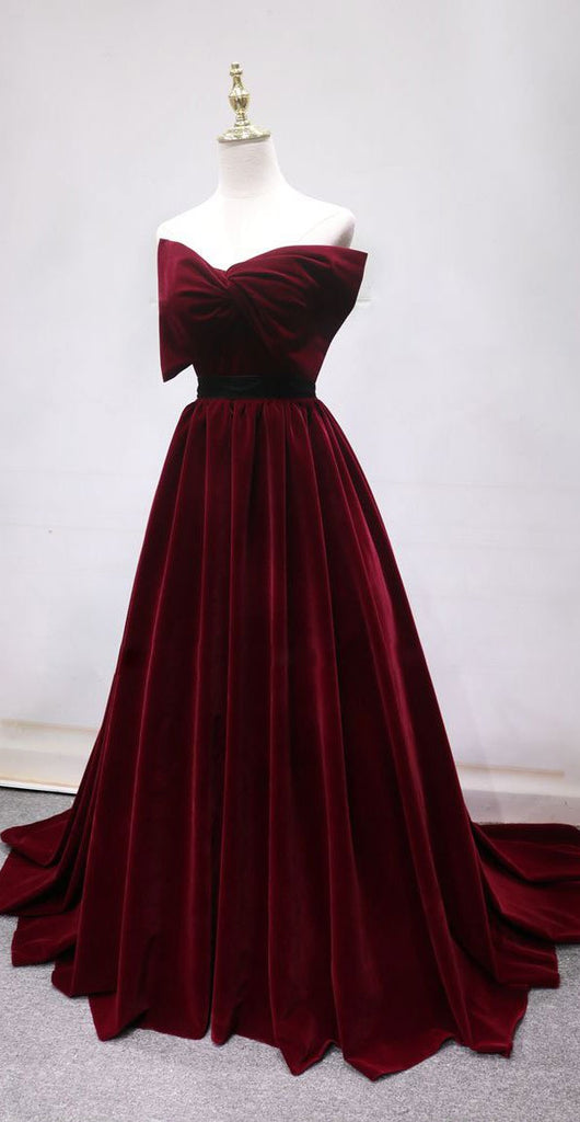 Gorgeous Burgundy Lace Back Up Prom Dresses With Belt, PD0703