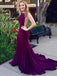 Mermaid Scoop Neck Purple V-back Long Prom Dress With Train, PD0612