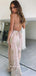 A-Line Deep V-Neck Spaghetti Straps Split Side Long Prom Dresses With Lace,RBPD0002