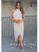 A-Line High Neck Sleeveless Side Slit Chiffon Tea Length Bridesmaid Dresses With Pleats,RBWG0002