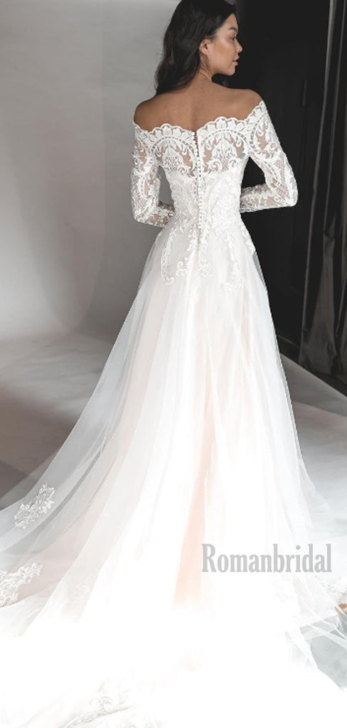 Elegant Straight Tulle A-line Cheap Long Wedding Dresses Online,RBWD0030