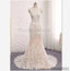 Unique Mermaid White Sleeveless Prom Dress,Lace Long Sweep Train Wedding Dress, WD0305