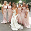 Mermaid Cheap Off-the-Shoulder Short Sleeves Simple Style Pink Bridesmaid Dress, BD0486