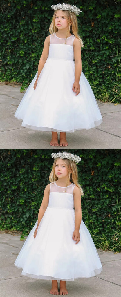 A-line Round Neck Sleeveless Ankle-length Flower Girl Dresses, FG0140
