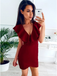 Sheath V-neck Burgundy Simple Homecoming Dresses With Ruffles, HD0530