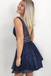Sparkly A-line V-neck Backless Beading Homecoming Dresses, HD0532