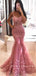 Mermaid Spaghetti Straps Tulle Long Prom Dresses With Lace,RBPD0021