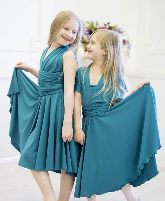 Convertible Teal Jersey Cheap Flower Girl Dresses, FG034