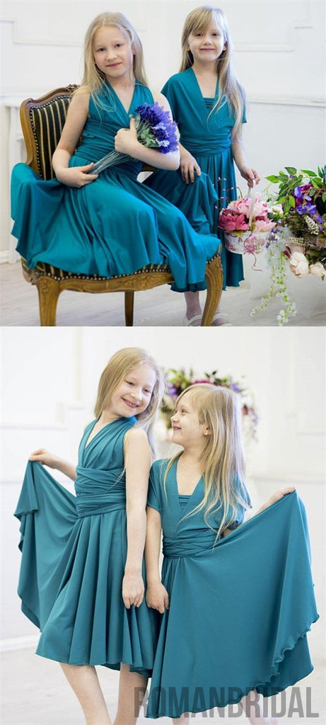 Convertible Teal Jersey Cheap Flower Girl Dresses, FG034
