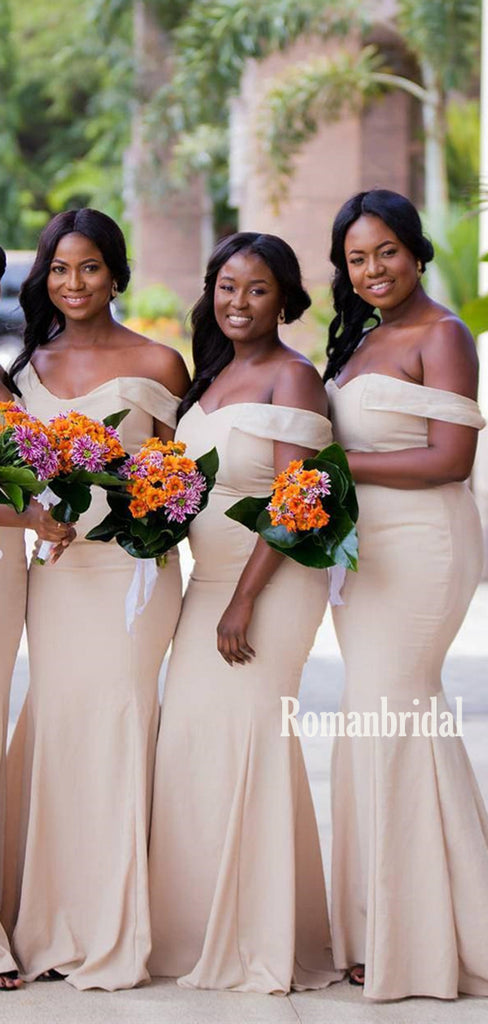 Simple Off-shoulder Mermaid Cheap Long Bridesmaid Dresses Online,RBWG0047
